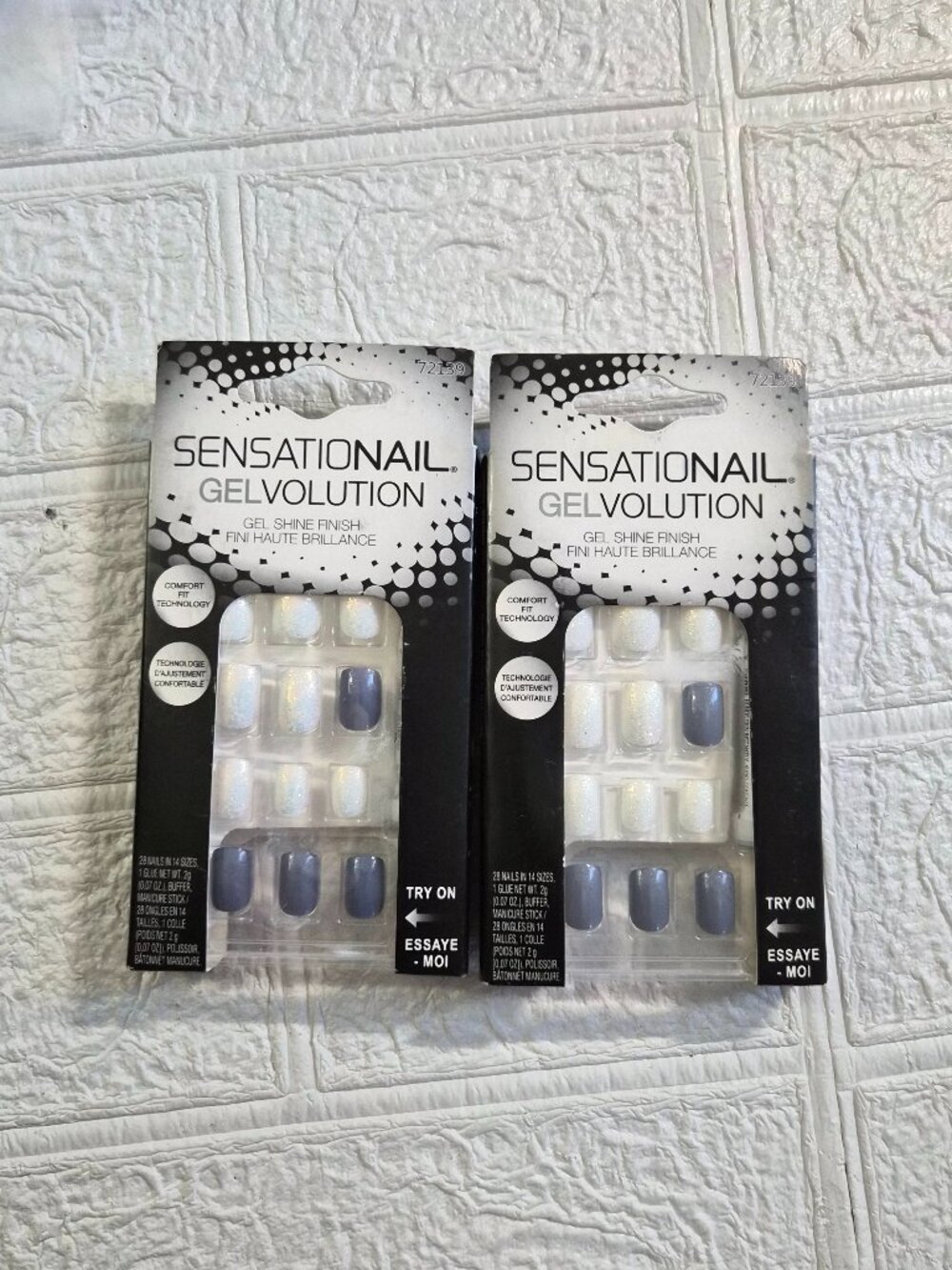 Sensationail Gelvolution ShineFinish Press on Nail Navy Blue White Glitter 2 pk